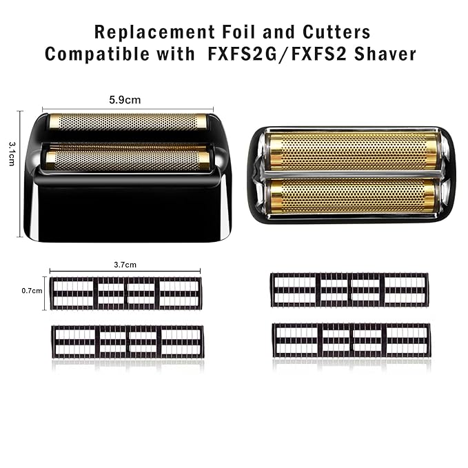 2 pack Professional Replacement Foil and Cutters for BaBylissPRO Barberology Double Foil Shaver, Compatible with BaBylissPRO Barberology FXFS2 Shaver,Black
