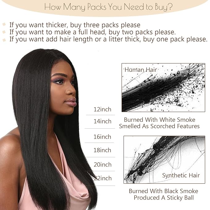100% Real Human Hair Clip In Hair Extensions Yaki Straight Remy Virgin Hair Clip Ins Italian Thick Straight Full Head Jet Black African Americans For Black Women 7pcs/set 120g/set 14 Inch