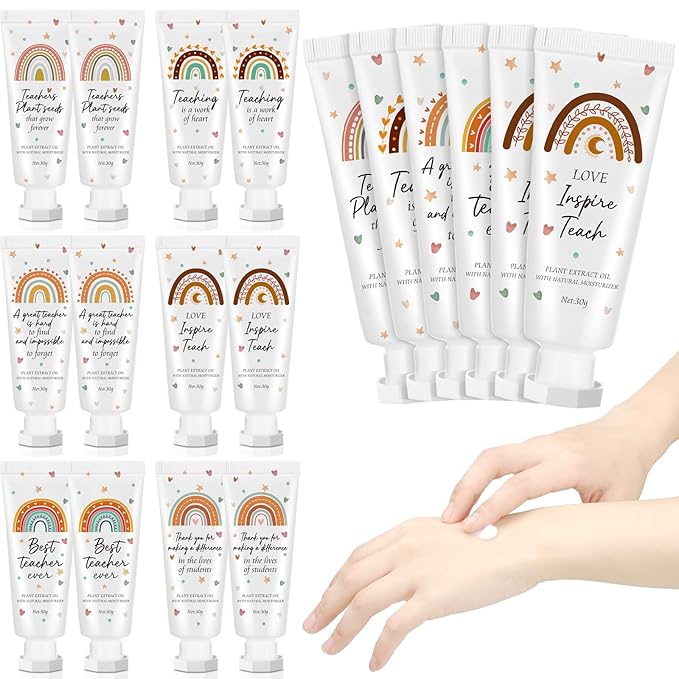 12 Pcs Teacher Appreciation Hand Cream Gifts Boho Rainbow Graduation End the Year Thank You Teacher Gifts for Women Travel Size Hand Cream Christmas Moisturizing Hnad Lotion