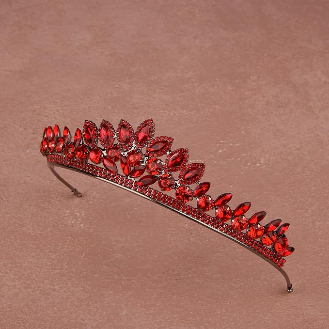 LIMELIA Women's Tiara for Henna Wedding Party|Glitter Hair Accessories for Bridal Birthday Pageant Prom Halloween Costume Christmas Party, Queen Princess Crowns | Leaf Model-Red