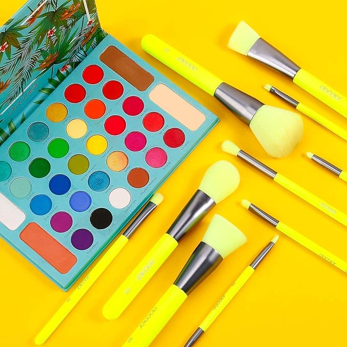 Docolor Makeup Brushes 10 Piece Makeup Brushes Set + 34 Colors Tropical Eeyshadow Palette Pigmented Matte Shimmer Metallic Blendable Soft Cream Powder Makeup Eye Shadow Palettes for Christmas Gift