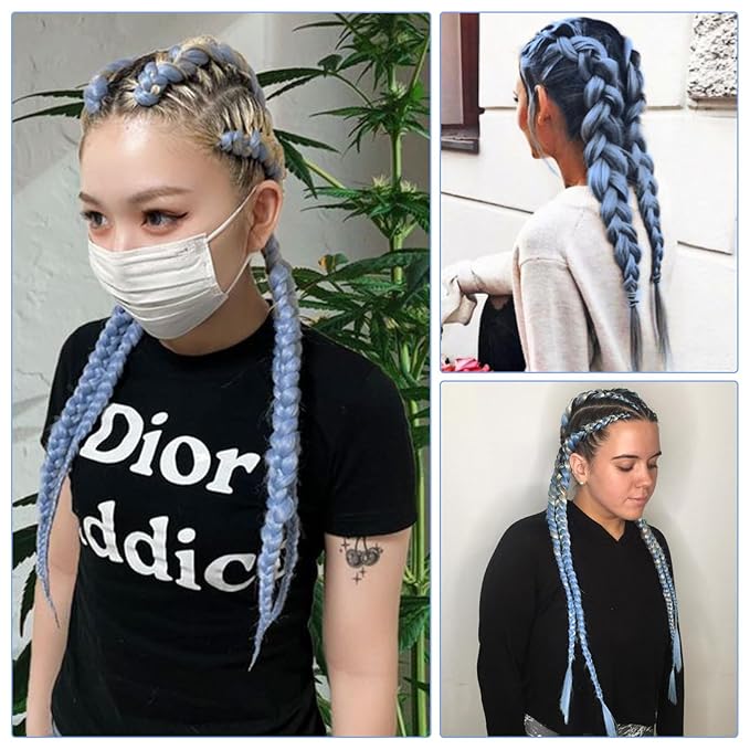 Baby Blue Braiding Hair Extension, 28 Inches Pre Stretched Braiding Hair for hair Braids,2 Packs Yaki Texture Synthetic Braid Hair