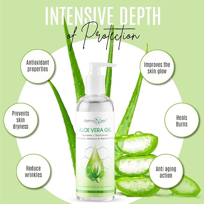 Aloe Vera Gel With Witch Hazel + Vitamin C + Vitamin E - Skin Soothes, Moisture And Repair Formula, Nutrients Rich And Cold Pressed 8.5 Fl Oz/ 250 Ml