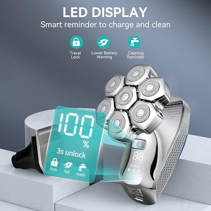 7D Head Shaver kensen 2024 Upgrade Head Shavers for Bald Men, Detachable Electric Razor with Beard Nose Hair Trimmer, Waterproof Wet/Dry Mens Grooming Kit, LED Display, USB Rechargeable, Gift Trave