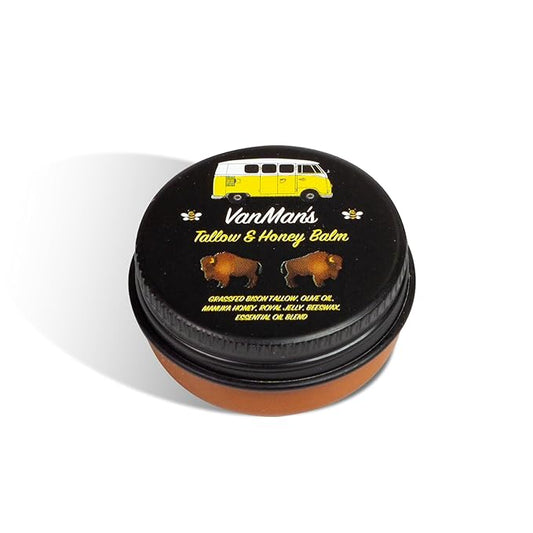 Vanman’s - Tiny Bison Tallow and Honey Balm - Grass-Fed/Finished Bison Tallow and Manuka Honey Cream with Royal Jelly, Essential Oils - Cream for Dry, Delicate Skin - Bison Tallow Skin Care - 0.25 oz