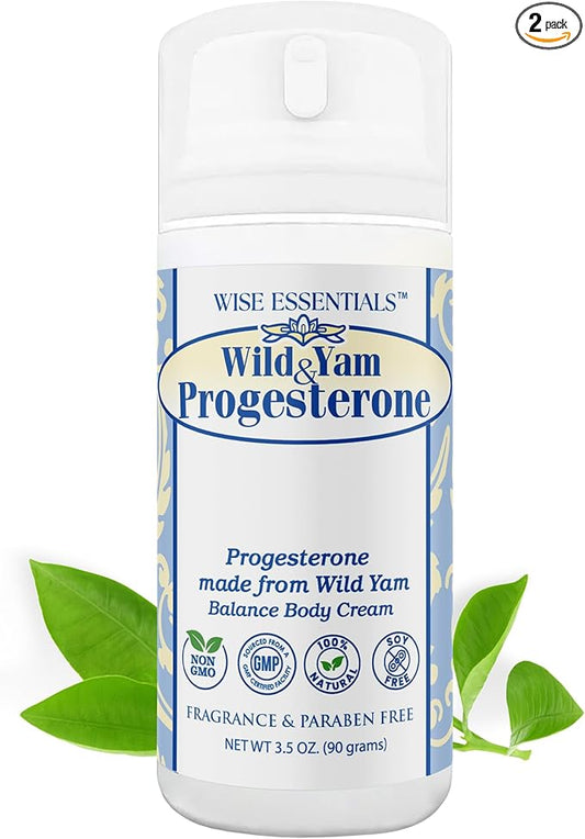 Wild Yam & Progesterone Cream – Gentle Support Cream for Natural Transitions of Menstrual Cycle & Menopause – Paraben-Free, Fragrance-Free - 3.5 oz Pump Wise Essentials