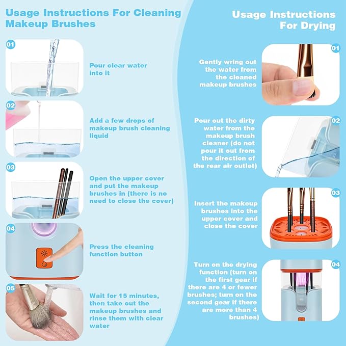 2 In 1 Electric Makeup Brush Cleaner Ultrasonic Cleaner Machine With 95โ Hot Air Cycle Dryer - Ultra Fast Effective Make Up Brush Washer (Blue)