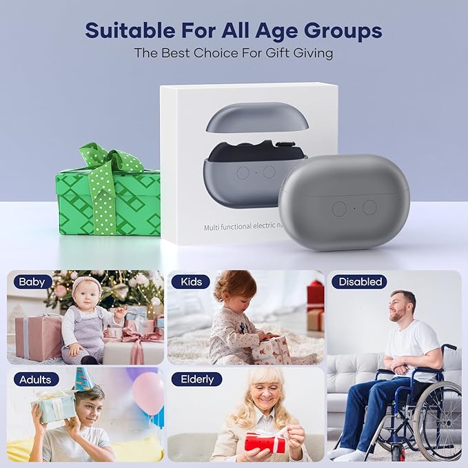 Electric Nail Clipper with USB Charging: Acina 2025 Upgraded Automatic Nail Clippers with Led Light - USB Rechargeable Safety Fingernail Trimmer for Baby Seniors Kids Adults (Black, Large)