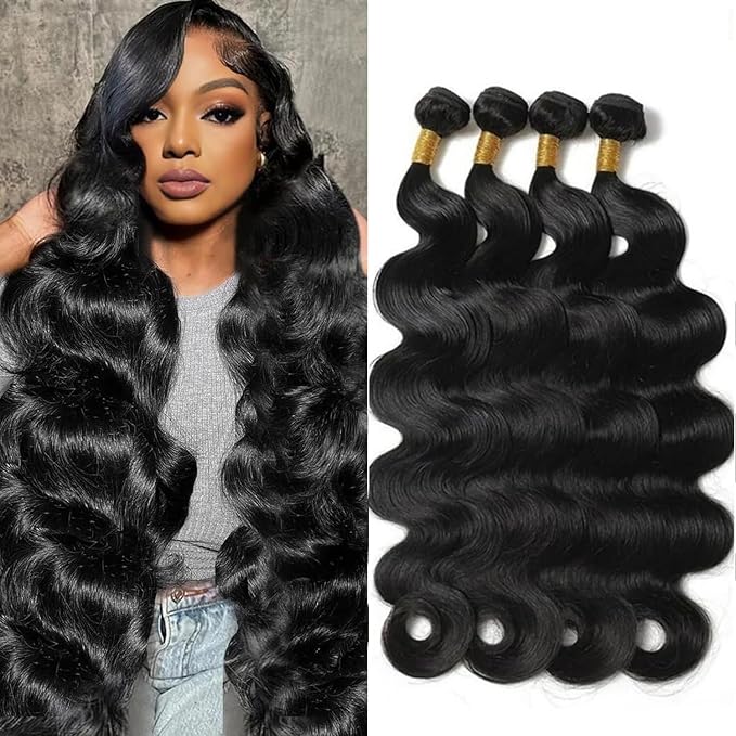 12A Human Hair Bundles 24 26 28 30 Inch Body Wave Bundles Human Hair 100% Unprocessed Brazilian Virgin Hair Body Wave 4 bundles Deals Human Hair Extensions Quick Weave for Women Natural Black