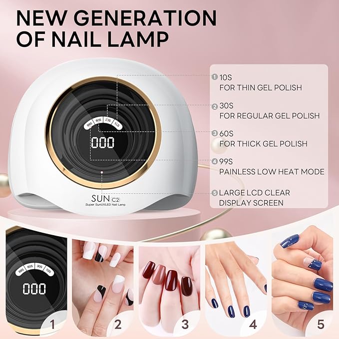 UV Light for Gel Nails, 248W Professional UV LED Nail Dryer with 63 Beads, Fast Curing Gel Polish Lamp Auto Sensor 4 Timer Setting, Nail Art Drying Tools for Home Salon Manicure