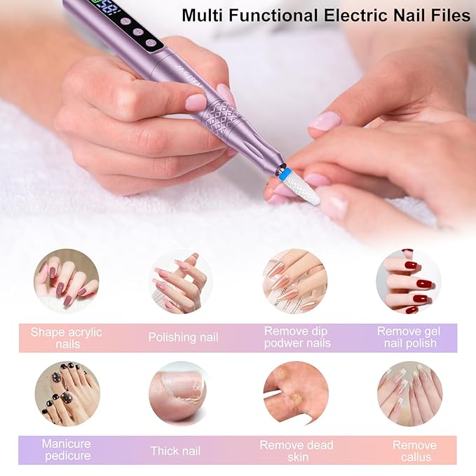 Electric Nail Drill Professional, Electric Nail File, 35000RPM Cordless Nail Drill, Portable Nail File Machine for Acrylic and Gel Nail with Manicure and Polishing Tool Set