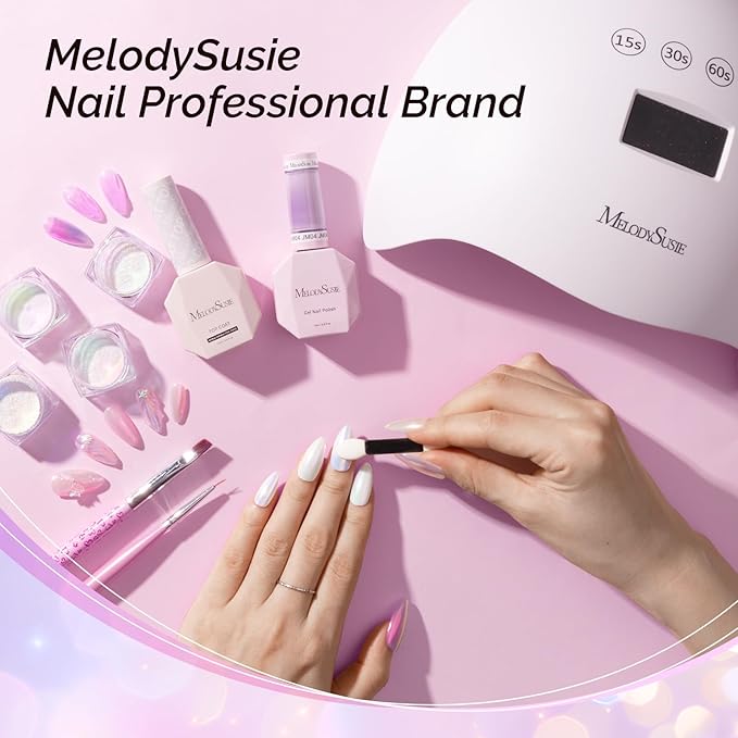 MelodySusie Unicorn Chrome Nail Powder,Ice Transparent Aurora,Mirror Effect,Color Changing Pearlescent,Multi-color Chrome Rainbow Pigment Super Shiny,Suitable for Home DIY Nail Salon