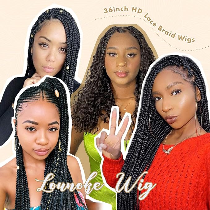 36 inch Cornrow Braided Wig for Black Women, 13x8 Box Braid Wigs for Black Women, Plucked with Baby Hair …