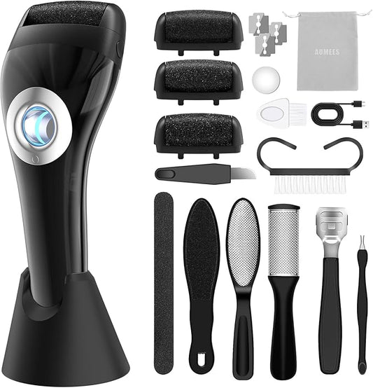 Upgraded Rechargeable Foot Callus Remover, Professional Electric Foot File, 10 in 1 Pedicure Tools Foot Care Kit Pedi Feet Care for Dead, Hard Cracked Dry Skin Ideal Gift (Black)