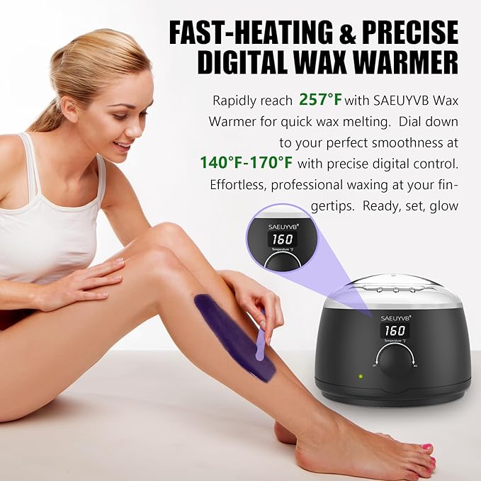 Waxing Kit for Women - Premium Hot Melt Hard Wax Warmer for Hair Removal, Eyebrow, Bikini, Legs, Face, Brazilian Wax - Machine, 5-Pack Beads, Accessories, Black