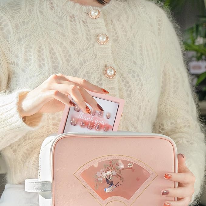 30 Pcs Press On Nail Packaging Nail Boxes Storage Display Box with 90 Pcs Adhesive Double Sided Tape with 30 Pcs Thank You Display Cards or Nail Salon Pink