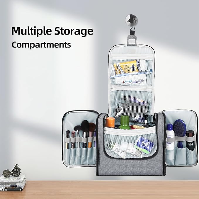 Buruis Extra Large Capacity Toiletry Bag for Women and Men, Hanging Toiletry Organizer Cosmetics Makeup Bag, Water-resistant Dopp Kit for Full Sized Toiletries, Travel Essentials (Oxford Gray)