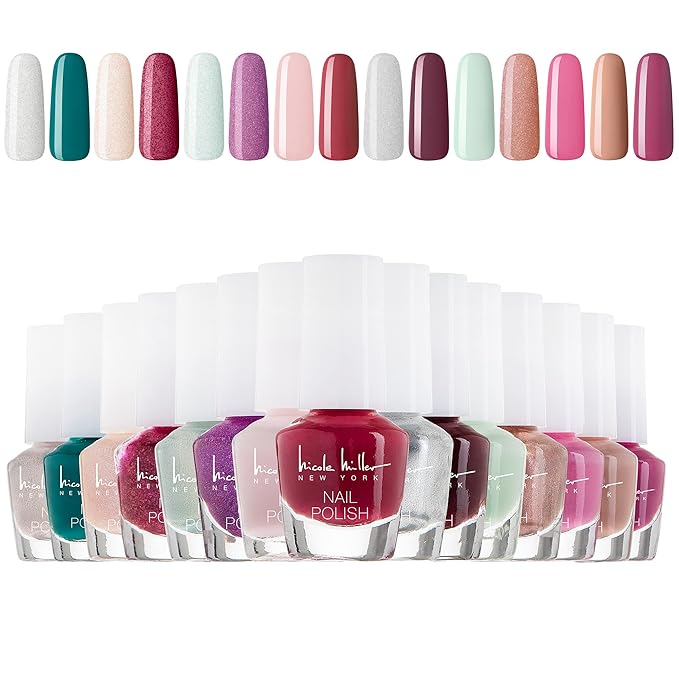 Nicole Miller Mini Nail Polish Set – Glossy, Vibrant Colors for Fingernails & Toenails, Floral Collection