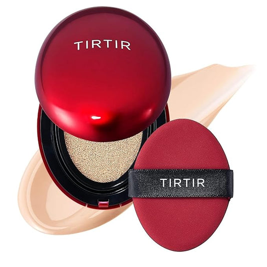 TIRTIR Mask Fit Red Cushion Foundation | Full coverage, Weightless, Skin fit, Satin Glow Finish, Korean Makeup Cushion Foundation (#17C Porcelain, 0.63 Fl Oz)