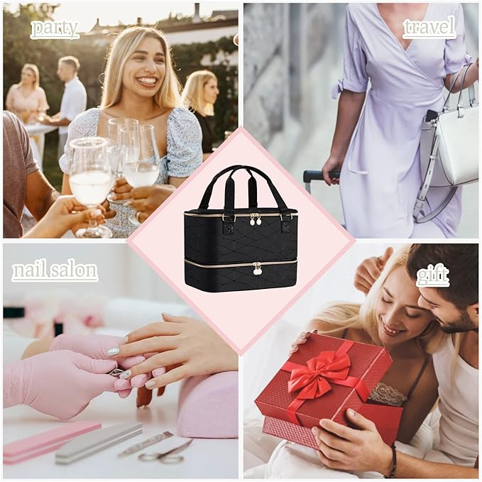 Nail Polish Organizer Case Hold 40+ Bottles (15ml/0.5 fl.oz) and Led Nail Lamp, Nail Supply Organizers and Storage for Nail Tech, Nail Dryer Case Nail Polish Bag Nail Kit Organizer (BLACK)