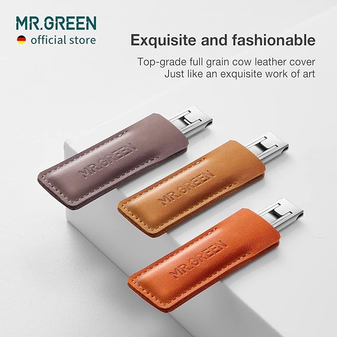 MR.GREEN Ultra Thin Nail Clippers German Precision Manufacturing Technology Nail Cutters with Cow Leather Cover Superior Texture (Dark Brown)