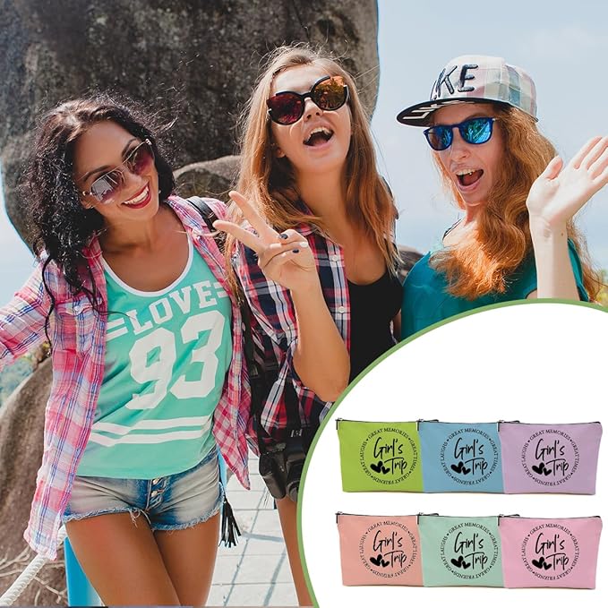 6Pcs Girls Trip Gifts Favors, Girls Weekend Gifts Makeup Bag, Bestie Gifts Weekend Bag Vacation 2025 Cosmetic Bag, Friendship Gifts for Women Bestie Friend, Graduation Wedding Gifts Toiletry Bag