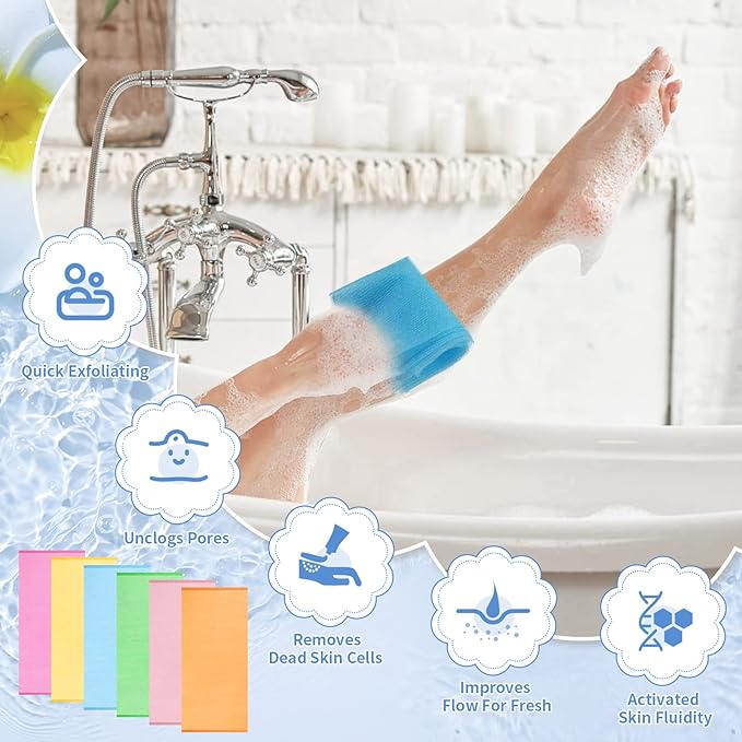 36 Pieces Exfoliating Washcloth Towel African Bath Net Sponge Japanese Washcloth Nylon Bath Towel Korean Body Scrubber Back Exfoliating Wash Cloths Loofah for Women and Men