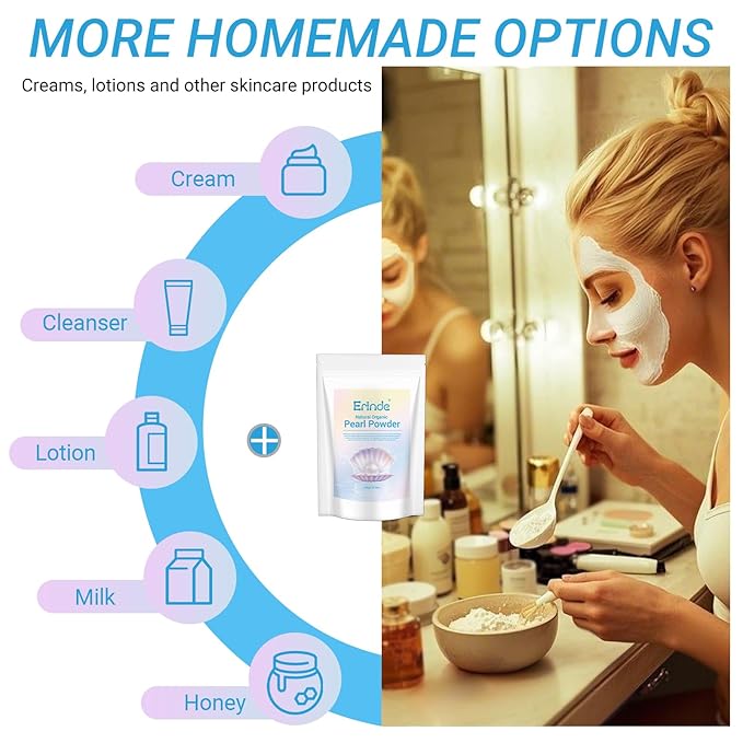 Erinde Freshwater Pearl Powder Organic, 10.58 OZ / 300g Natural Pearls for Skin Care, Cosmetic Grade, Organic Pearl Powder for DIY Face Mask, Cream & Lotion, Deep Cleansing, Anti-Aging Facial Mask