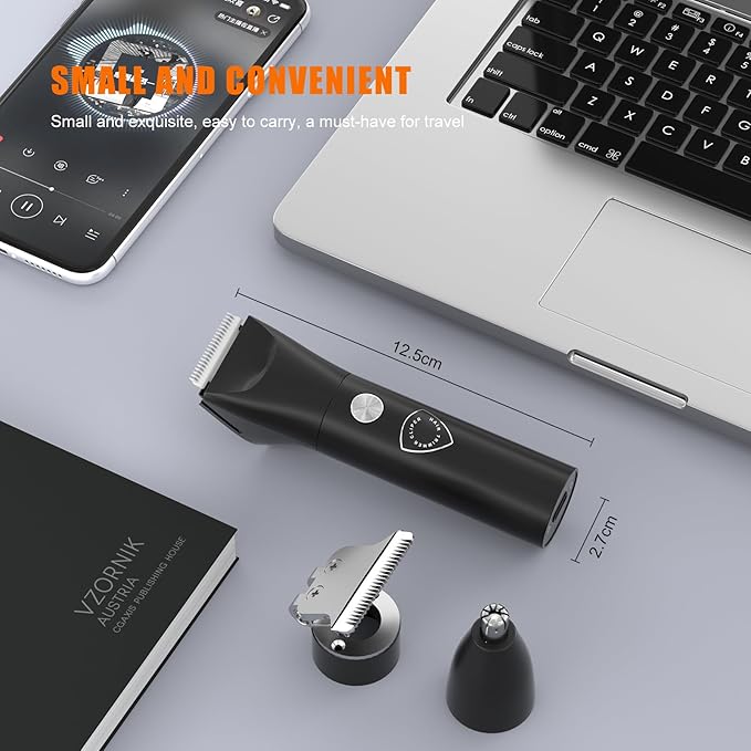Hair Trimmer for Men | Beard, Body & Nose Groomer with LED Display, USB Rechargeable, Skin-Safe Blades & Adjustable Guards, Waterproof All-in-One Grooming Kit for Face & Below-The-Belt Care