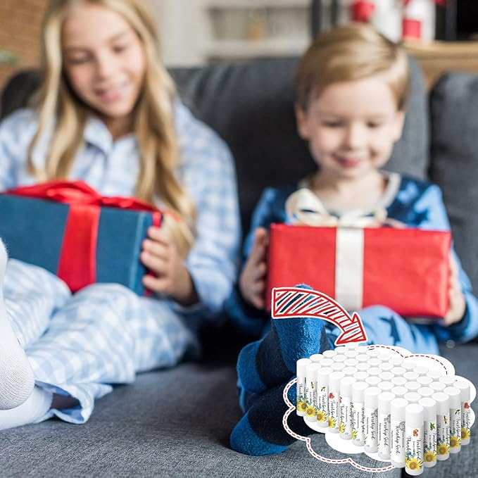 50 Pcs Lip Balm Bulk Christian Gift for Women Faith Religious Bible Verse Lip Balm Inspirational Gift Scripture Moisturizing Lip Care Product for Coworker Sister Teacher(Sunflower)