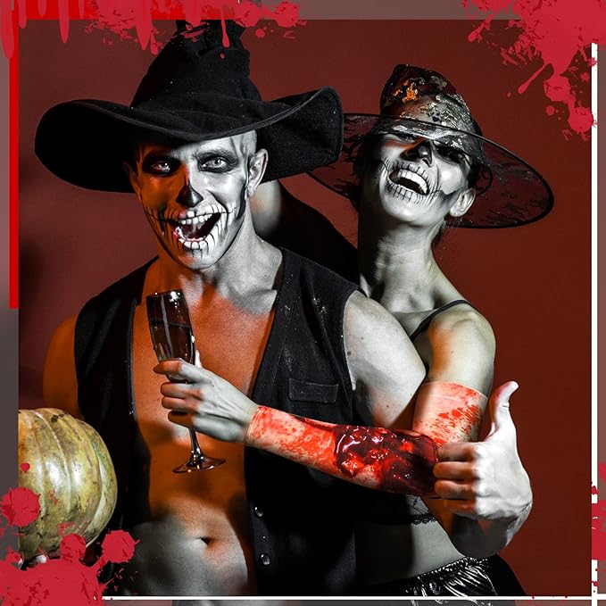 Eurzom 4 Pairs Zombie Bite Party Sleeves Halloween Arm Temporary Tattoo Sleeves Set for Women Scar Men Tattoo Covers