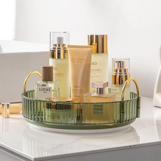 360° Rotating Makeup Organizer, Bathroom Make Up Spinning Holder Rack, Large Capacity Cosmetics Storage Vanity Shelf Countertop, Fits Cosmetics, Perfume, Skincare, Lipsticks(1 Tier, Green)