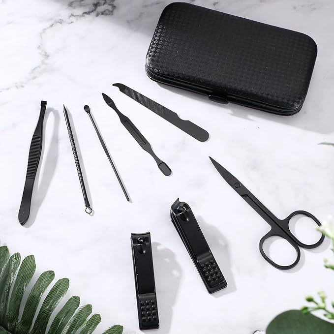 Lasnten 24 Set Manicure Set Bulk Nail Clippers Grooming Nail Kit Stainless Steel Professional Pedicure Kit Pedicure Tools with Travel Case Gifts for Men Women Personal(8 in 1,Red Black)