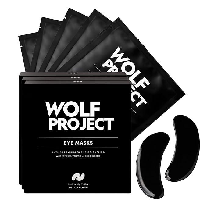 Wolf Project Under Eye Patches (15 pairs) For Dark Circles, Puffy Eyes, and Wrinkles - With Caffeine, Vitamin C and Peptides. Under Eye Masks Reduce Tired Eyes And Under Eye Bags