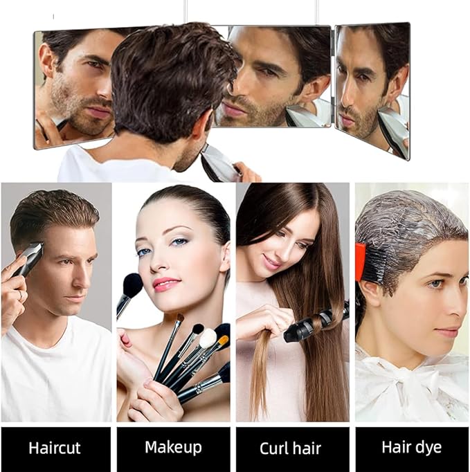 360 Mirror for Haircuts for Men for Women for Braiding Hair Trifold 3 Way Mirror to See Back of Head Barber Haircut Tool Three Way for Hair Cutting Self Cut