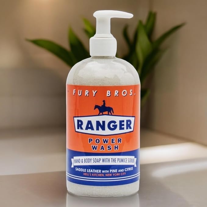 Premium Power Wash | Ranger | Saddle Leather Pine Citrus | Hand & Body Wash | Exfoliating Pumice | Moisturizing Aloe Vera | Highly Scented | Made in USA | 16 oz | Dad Men Bath