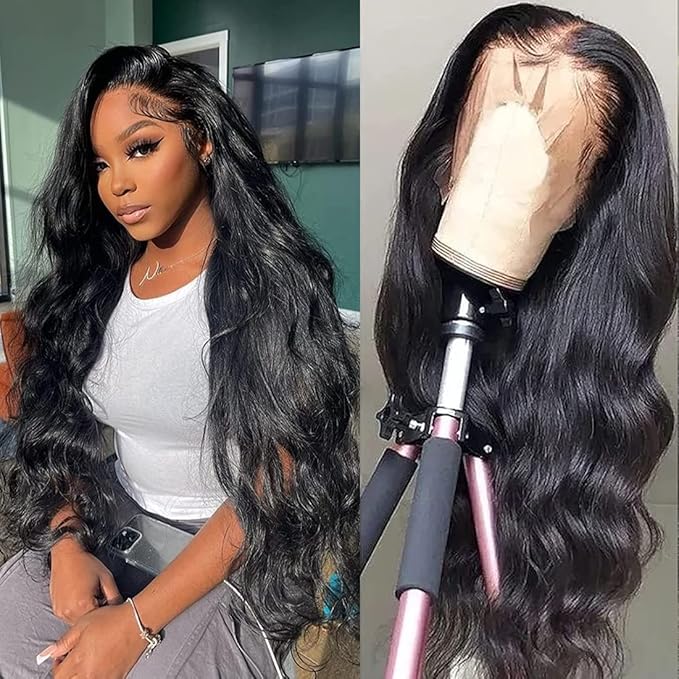 28 Inch Body Wave Lace Front Wigs Human Hair 13x4 HD Transparent Lace Front Wigs Human Hair for Black Women 180% Density Glueless Wigs Human Hair Pre Plucked with Baby Hair Natural Black