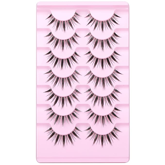 Spiky Manga Lashes 14MM Anime Short Japanese False Eyelashes Natural Wispy Korean Clear Band Cosplay Lashes Pack 7 Pairs by Goddvenus