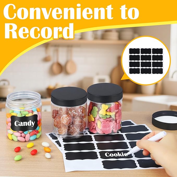36 PCS 16 OZ Plastic Jars with Screw On Lids, Pen and Labels Refillable Empty Round Slime Cosmetics Containers for Storing Dry Food, Makeup, Slime, Honey Jam, Cream, Butter, Lotion, black