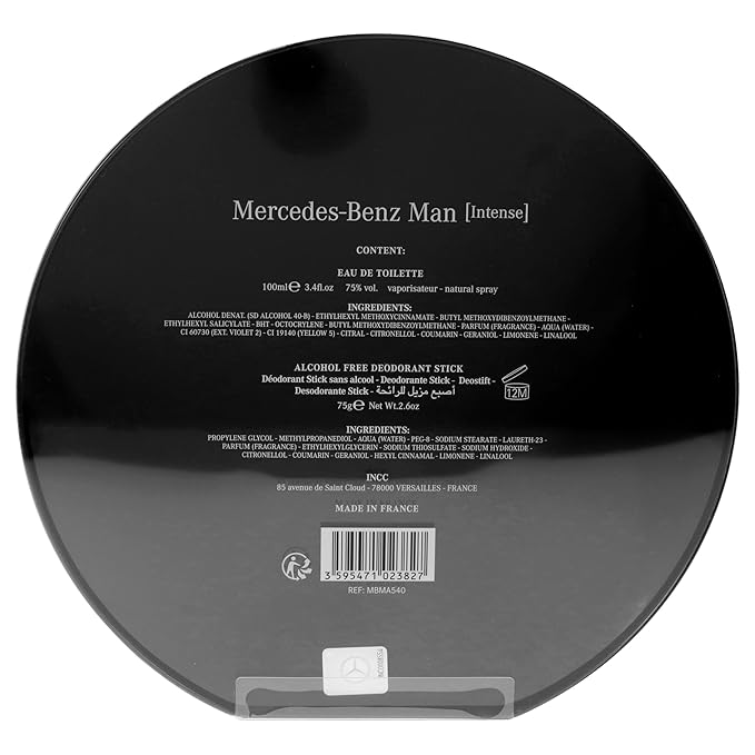 Mercedes-Benz Intense Gift Set Perfumes for Men - Includes 2.7 oz Eau de Toilette Spray and 2.6 oz Deodorant Stick - Woody Scent - Opens with Notes of Pear - Evokes Power and Sensuality - 2 pc