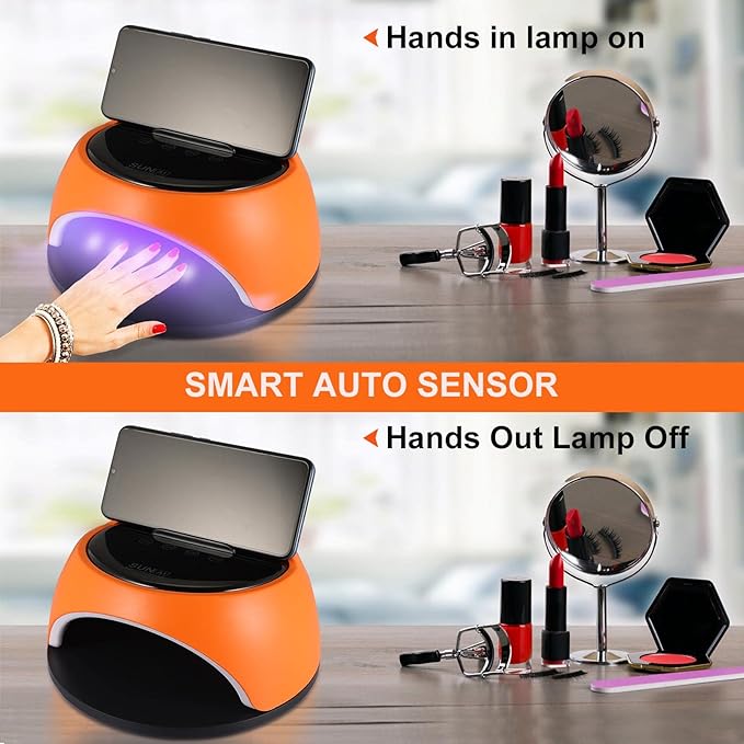 UV LED Nail Lamp, 360 W High Power UV Nail Dryer with Phone Holder Professional Nail Gel Polish Dryer Curing Lamp,with Auto Sensor 60 Beads Suitable for Fingernail and Toenail 1