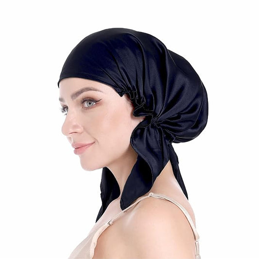 100% Silk Bonnet for Sleeping, Hair Bonnet with Tie Band, Large Silk Sleep Cap for Curly Hair, Silk Hair Wrap for Hair Care