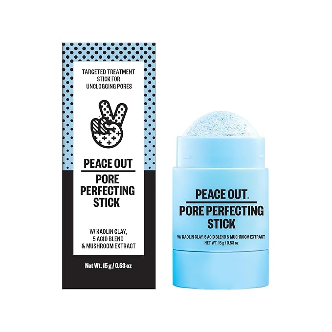 PEACE OUT Pore Perfecting Stick Acne Solution & Blackhead Remover, Glycolic Acid & Salicylic Acid Cleanser, Works Like a Face Wash, Skincare Facial Cleanser & Exfoliating Facial Scrub, 15g /0.53oz
