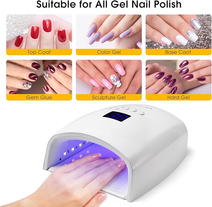48W Rechargeable UV LED Nail Lamp Faster Wireless Nail Dryer Gel Polish UV Nail Light with 4 Timer Settings, Professional Quick Dry Curing Lamp with Display Auto Sensor for Salon & Home