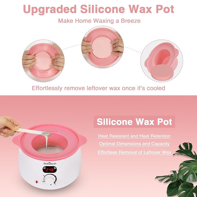 Waxing Kit for Women Men Digital Wax Warmer Hair Removal Machine with 4 Packs of Hard Wax Beads & Silicone Wax Pot for Legs, Face, Eyebrows, Bikini, Brazilian Full Body at Home Waxing Kit