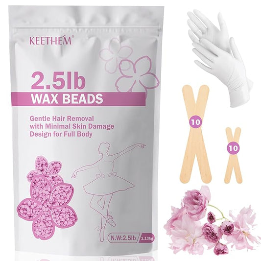 Wax Beads, Hard Wax Beads Hair Removal - 2.5 lbs Wax Beads for Sensitive Skin - Hard Wax Recommended for Full Body Bikini Brazilian Waxing (Cherry Blossom)