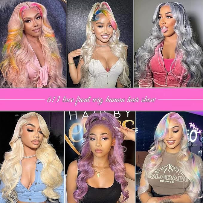 613 Lace Front Wigs Human Hair 13x4 HD Blonde Lace Front Wigs Human Hair 200 Density Glueless Body Wave Lace Front Wigs Human Hair Pre Plucked With Baby Hair Colored Wigs For Women 22 Inch