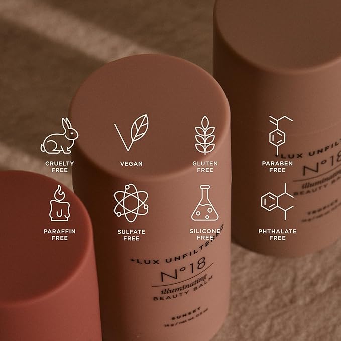 + Lux Unfiltered N°18 Illuminating Beauty Balm in Sunset (Sun Kissed Glow), Non Toxic, Cruelty-Free, Vegan Shimmer Blush Face Stick
