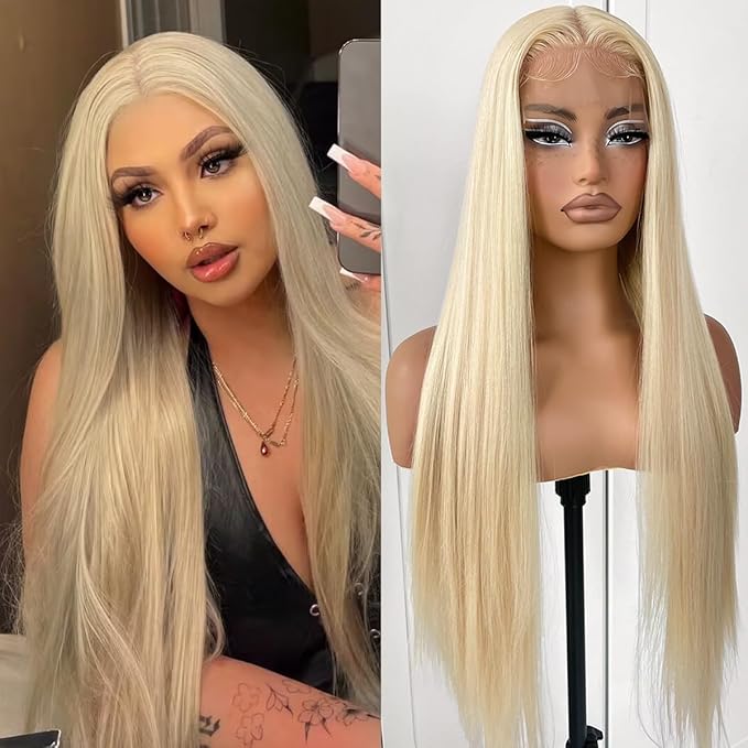 613 Wigs Long Straight Lace Front Wigs White Glueless Straight Hair Lace Front Wig Pre Plucked Synthetic HD Lace Front Wig 32inch