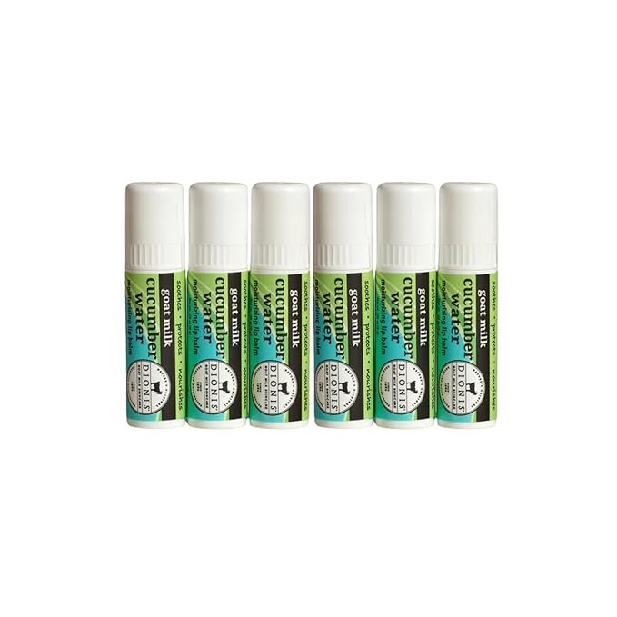 Dionis Goat Milk Skincare Scented Lip Balm, Beeswax, Shea Butter & Coconut Oil Self Care Made in The USA, Cruelty Free, Paraben Free Hydrating Moisturizer for Chapped Lips, Cucumber Water, 0.28oz, 6pk
